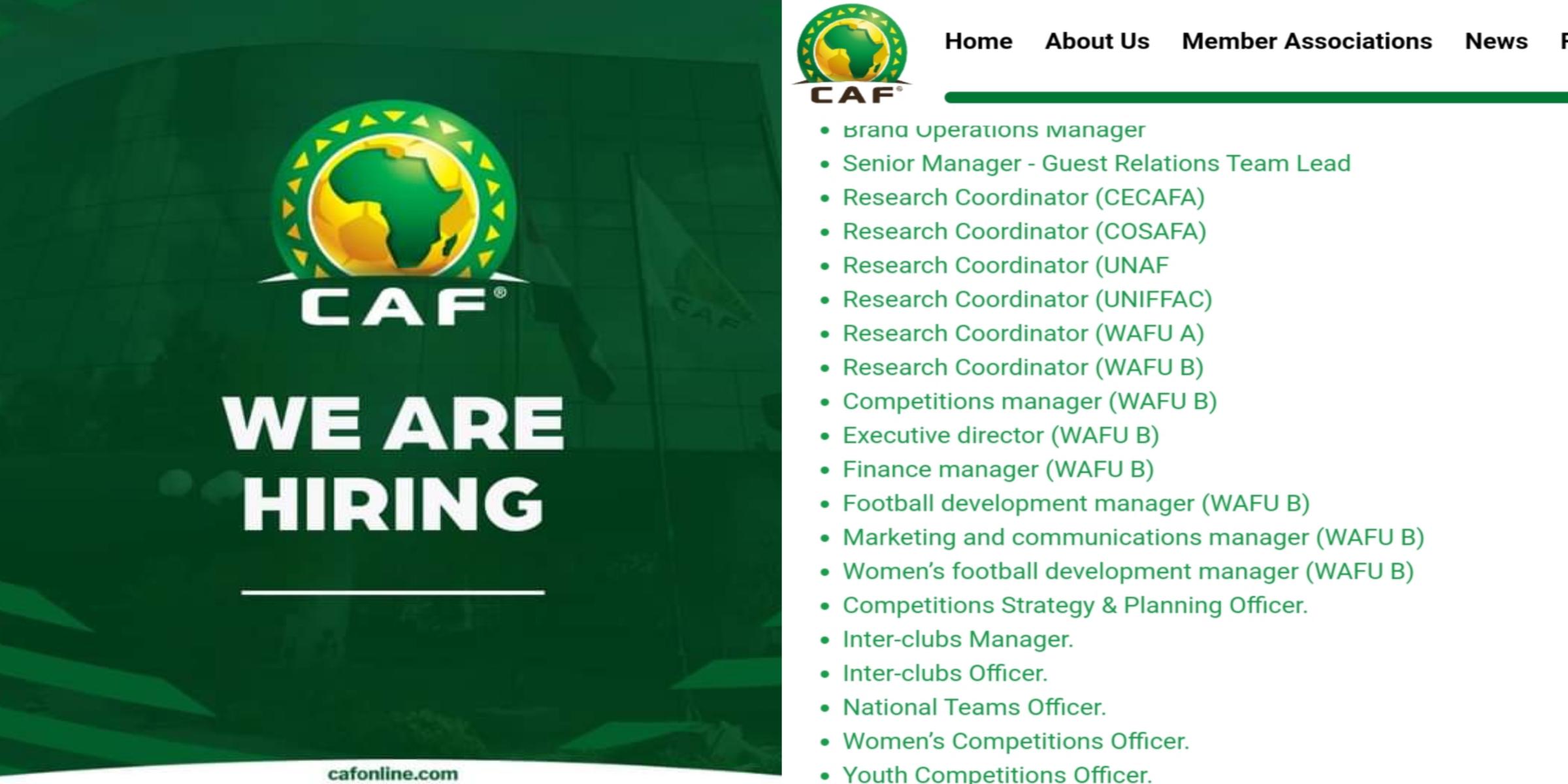 Job Opportunities: CAF, Confederation of African Football is Recruiting