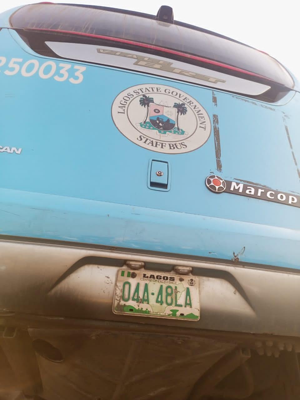 Train smashes a Lagos State Government worker bus with registration number 04A- 48LA